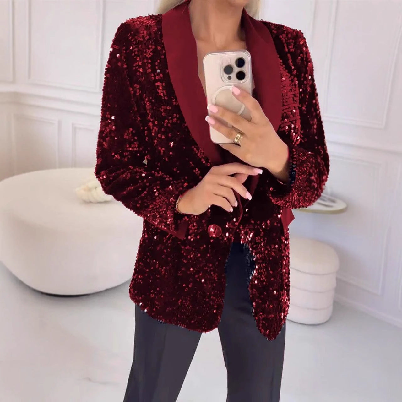 Street-Wave Glitter Blazer For Women With Sparkling Sequin Finish Elegant Festive Statement