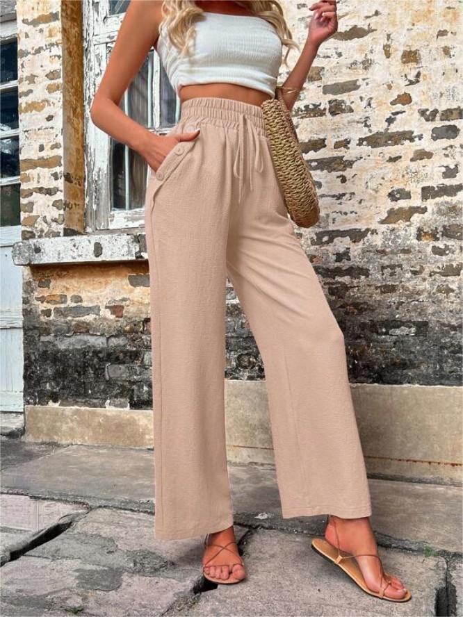 Streetwave Women's Elegant Casual Pants With Elastic Waist And Side Pockets For All Day Comfort