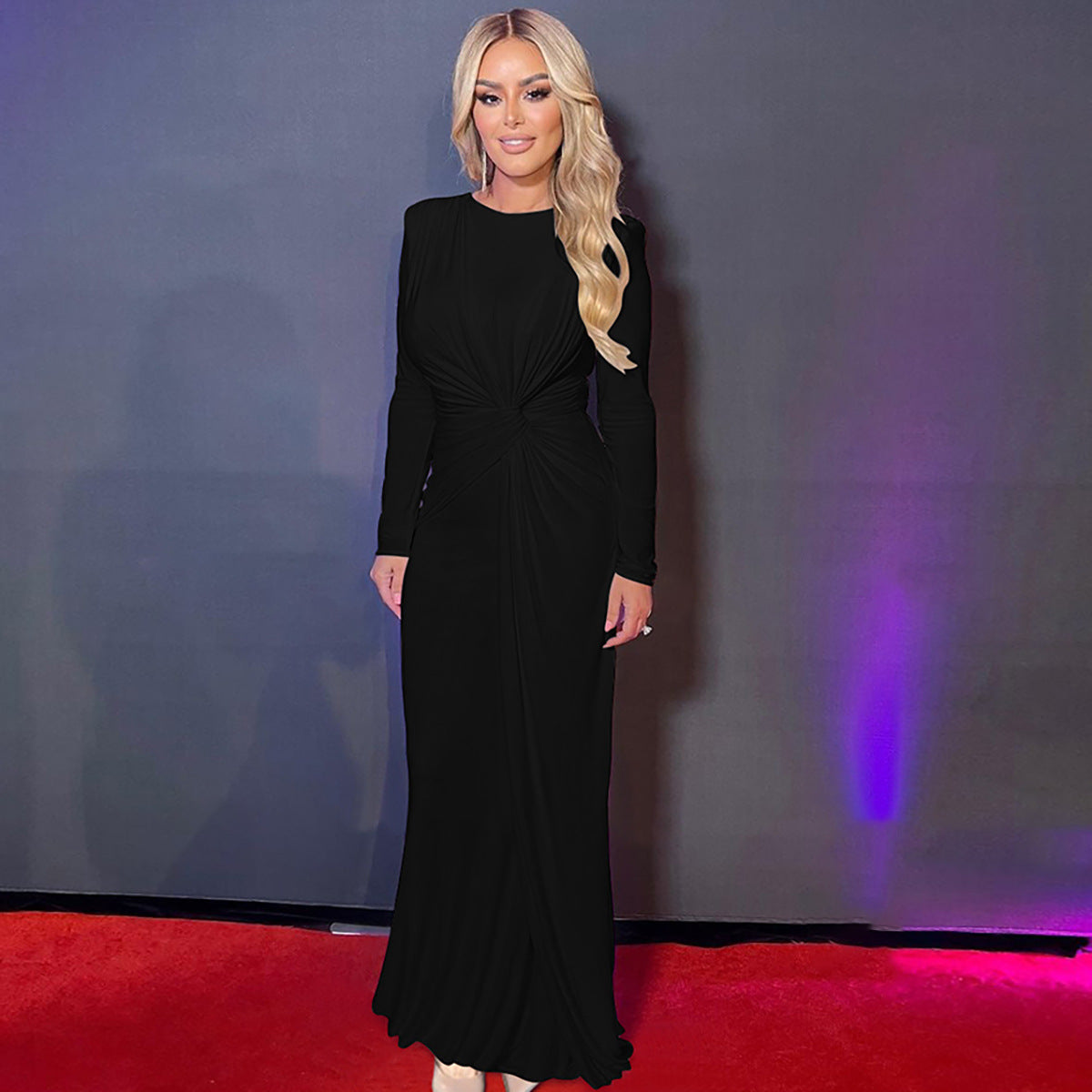 Street Wave Elegant Long Sleeve Ruched Maxi Dress For Special Occasions Flattering Silhouette