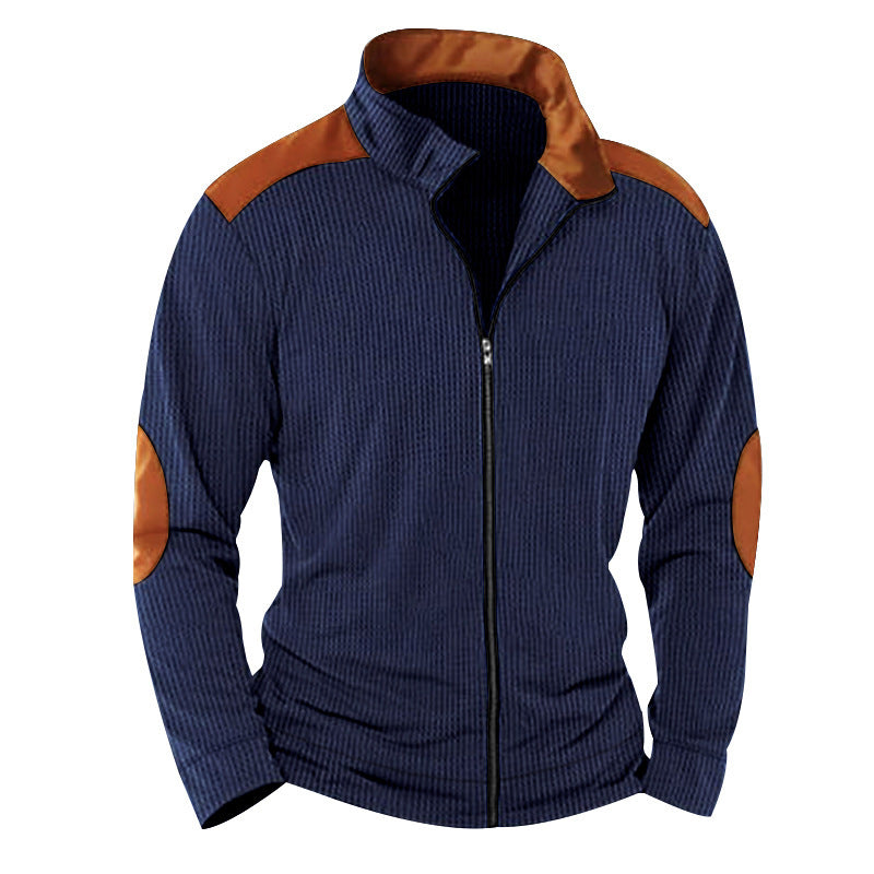 Street-wave Men's Premium Quilted Jacket with High Collar and Shoulder Elbow Appliques for Urban Style