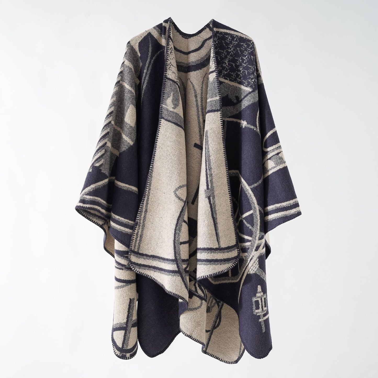 Street Wave Elegant Autumn Jacket For Women Warm Cozy Poncho Wrap Coat With Thermal Lining