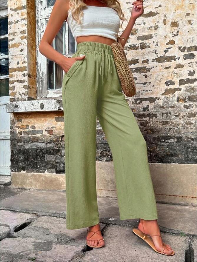 Streetwave Women's Elegant Casual Pants With Elastic Waist And Side Pockets For All Day Comfort
