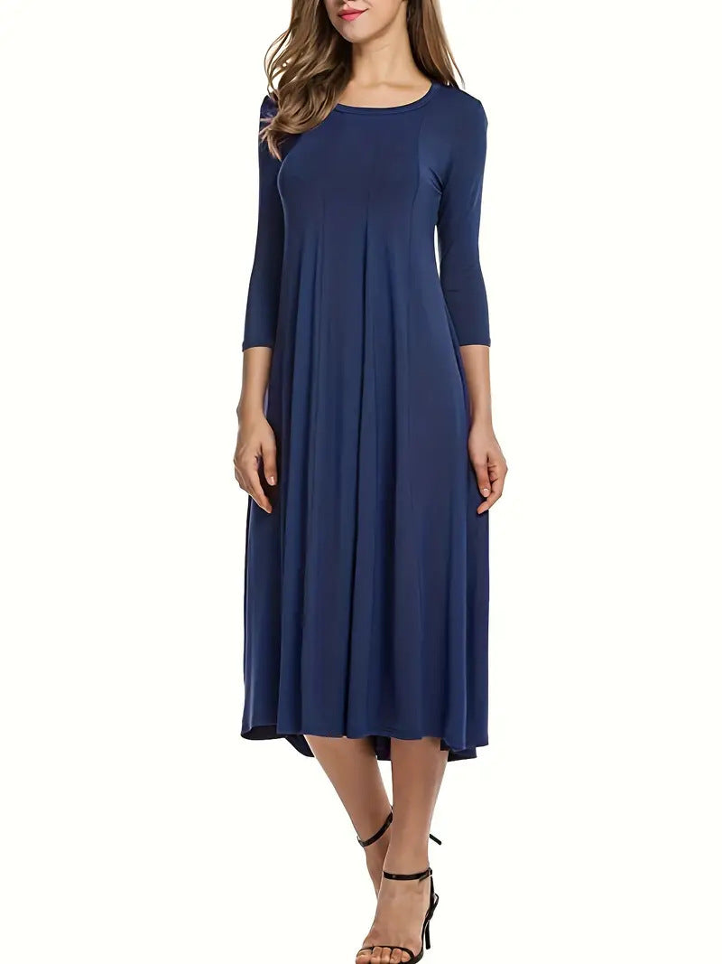 Street Wave Women Midi Dress With Flattering Cut And Three Quarter Sleeves For Versatile Occasions