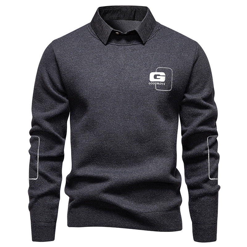Streetwave Mens Elegant Collar Knit Pullover With Fine Knit Pattern For Smart Casual Wear