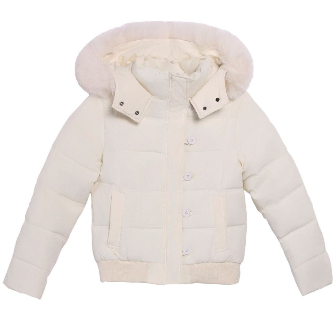 Womens Puffer Jacket With Detachable Faux Fur Collar And Button Details By Street-Wave Warm Quilted Coat For Women