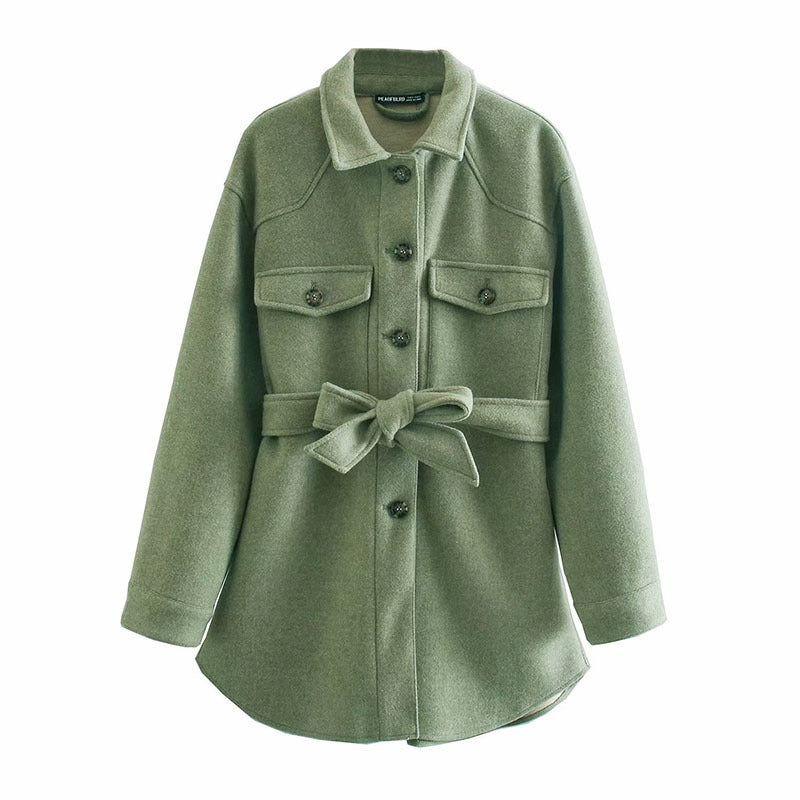 Street-Wave Belted Wool Coat For Women With Lapel Collar Elegant Longline Winter Overcoat
