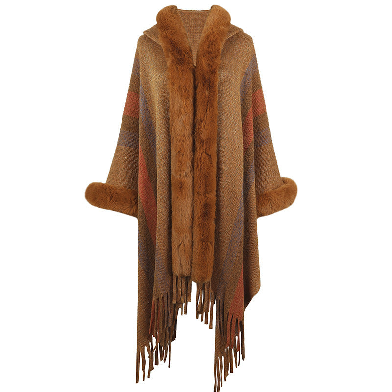 Poncho With Luxurious Faux Fur Collar By Street-Wave Women