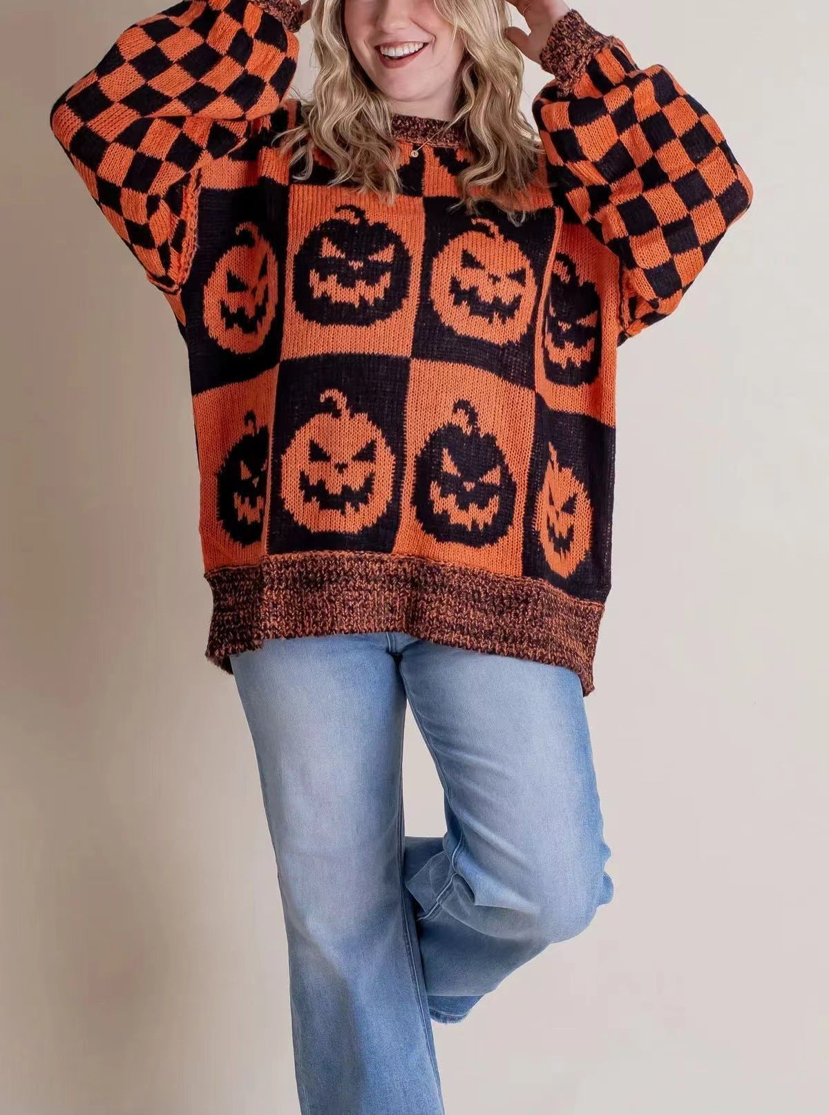 Street Wave Cozy Oversized Halloween Ghost Knit Sweater For Women With Soft Cotton Comfort