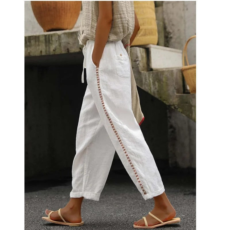 Street Wave Womens Casual Linen Pants With Side Slits Breathable Comfort For Warm Days