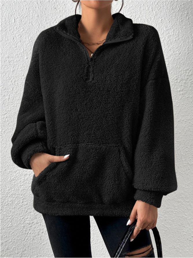 Street Wave Women's Fleece Pullover With Stand Collar And Pockets Cozy Warmth For Everyday Wear
