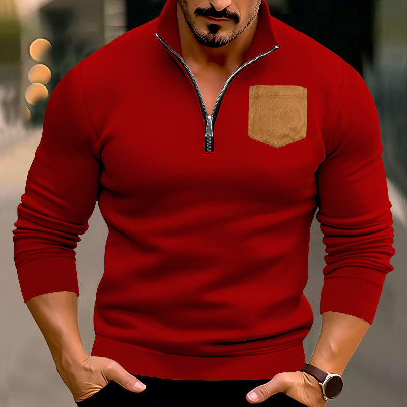 Street-wave Men's Athletic Zip Pullover With Contrasting Pocket, Stylish Activewear for Men