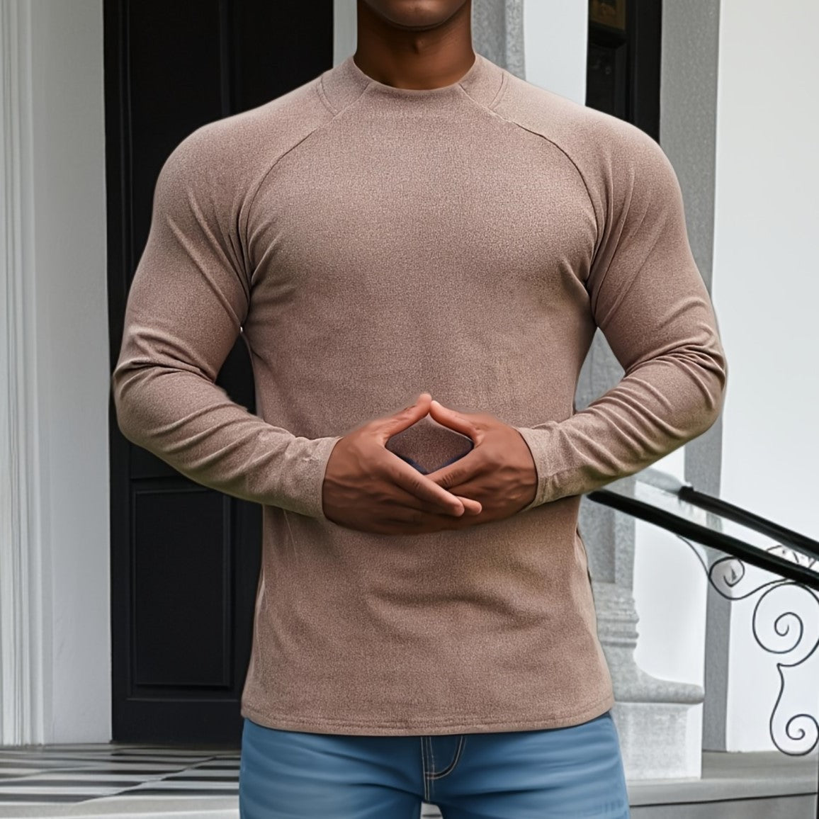 Men's Long Sleeve T Shirt Slim Fit Soft Stretch Cotton Raglan Sleeves Crew Neck Modern Comfort Wear