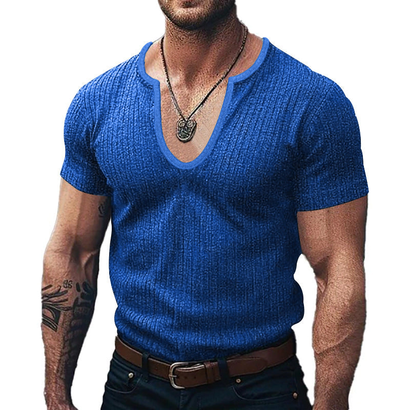 Street Wave Ribbed V Neck T Shirt for Men Breathable Comfort Fit Premium Fabric Style