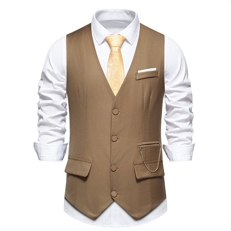 Street-wave Mens Elegant Suit Vest With Practical Pockets For Formal Events Ideal For Business Grooms