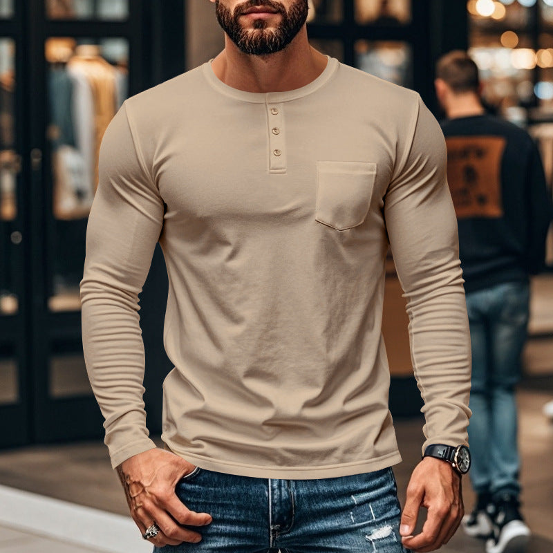 Street-Wave Mens Henley Long Sleeve Shirt With Chest Pocket