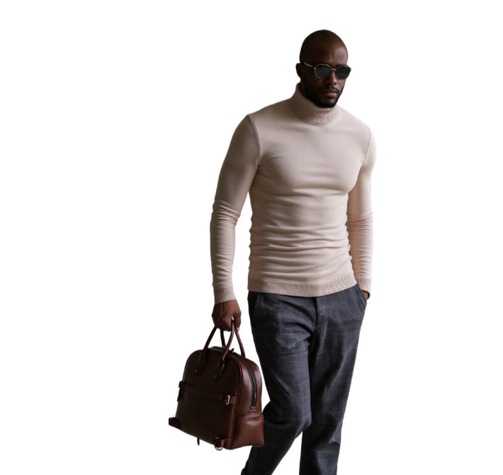 Street-wave Men's Turtleneck Sweater With Fine Knit Texture
