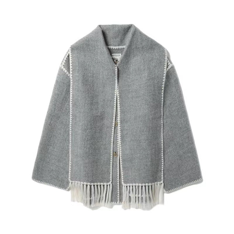 Street-Wave Womens Oversized Cardigan Fringes Pockets Cozy