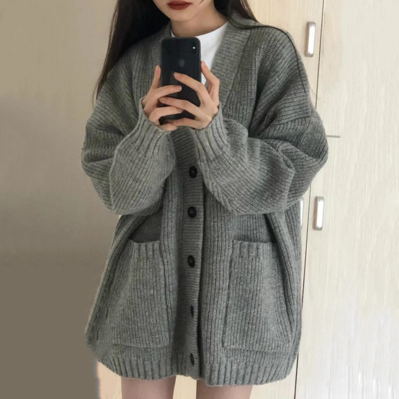 Street-Wave Women's Chunky Knit Cardigan With Large Pockets And Cozy Relaxed Fit