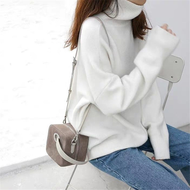 Street Wave Womens Oversized Turtleneck Sweater With Puff Sleeves Cozy Chic Knit