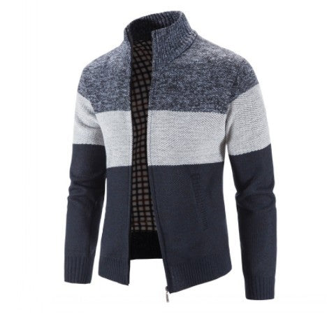Street-wave Men's Striped Knit Cardigan With Zip Front Breathable Wool Blend Urban Style