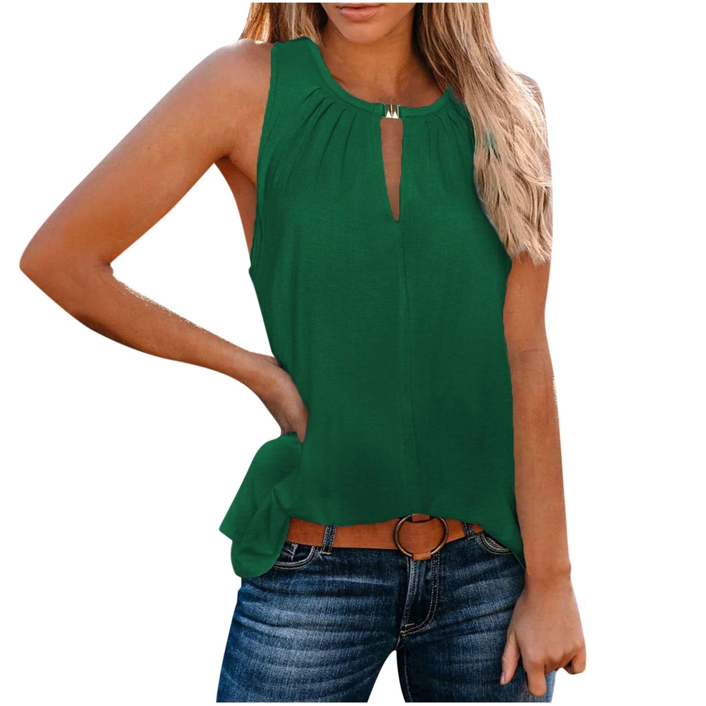 Streetwave Women's Elegant Sleeveless Top With Decorative Pleated Neckline For Flattering Fit