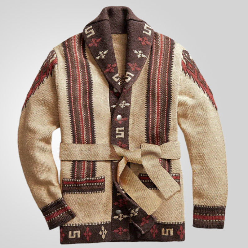 Street-wave Womens Knit Cardigan With Intricate Pattern And Exclusive Belt For Chic Comfort