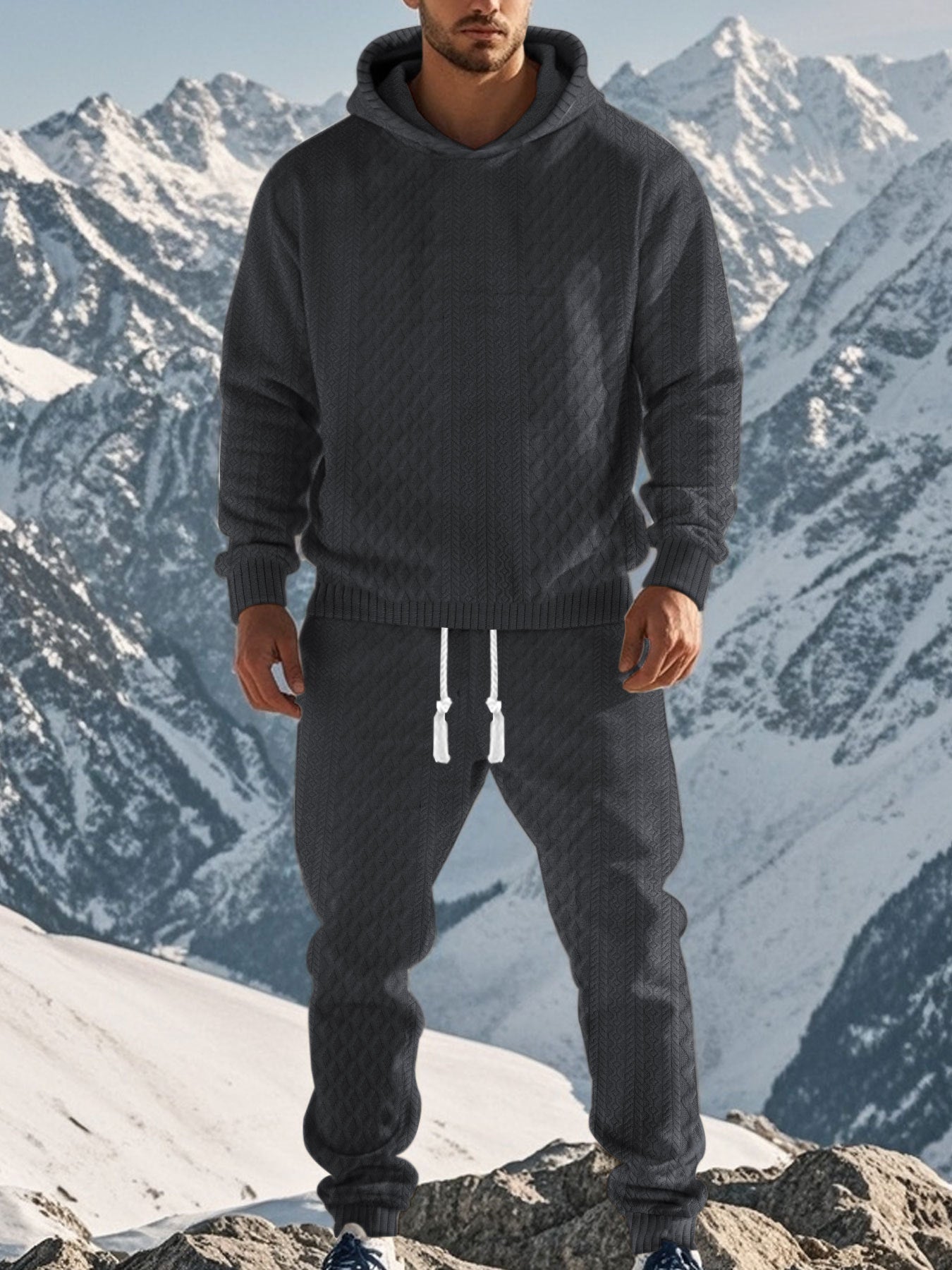 Street-Wave Men's Cozy Lounge Set With Hoodie And Elastic Waistband For Home And Outdoors