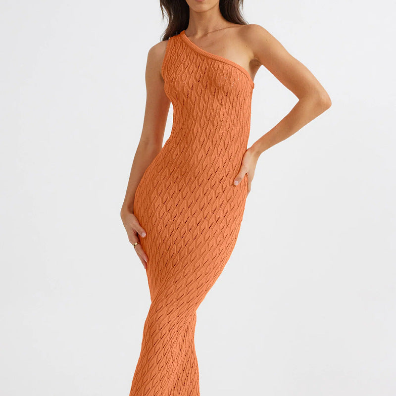 Street Wave One Shoulder Knit Dress For Women Flattering Fit
