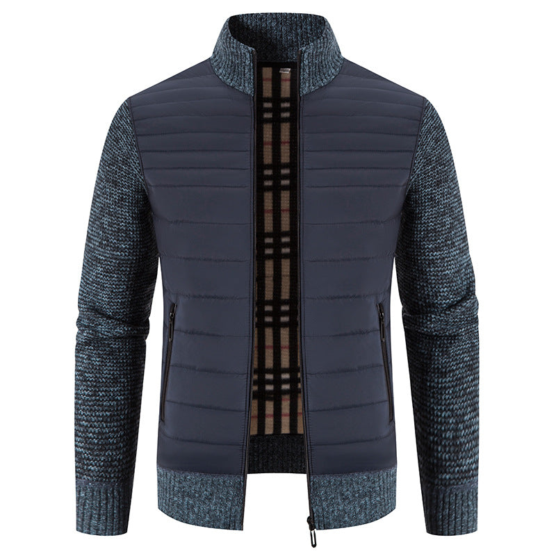 Streetwave Mens Hybrid Jacket With Knit Sleeves And Stand Collar Quilted Insulated Warmth