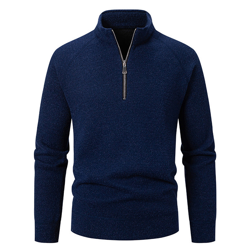 Street-Wave Men's Zip-Neck Pullover Sweater With Structured Knit For Modern Warmth