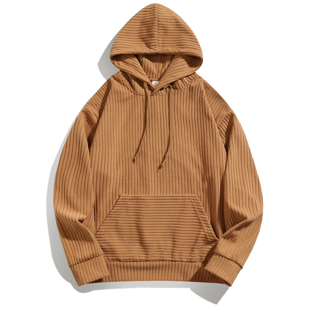 Street Wave Mens Hoodie With Structured Rib Knit Texture And Front Pockets For Cozy Casual Wear