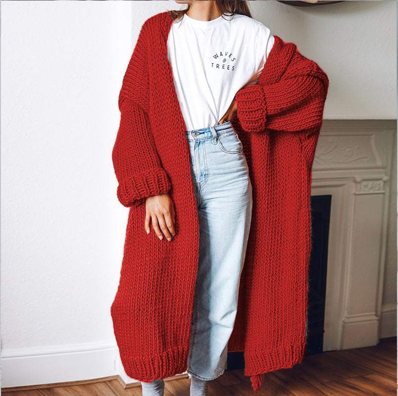 Street Wave Womens Chunky Knit Cardigan Coat With Open Front And Deep Pockets For Comfort
