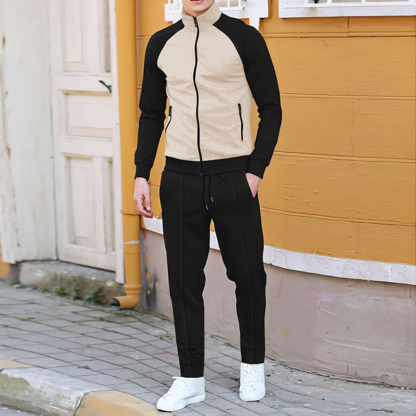 Street-wave Mens High-Collar Athletic Tracksuit With Zip Jacket For Active Men Premium Comfort