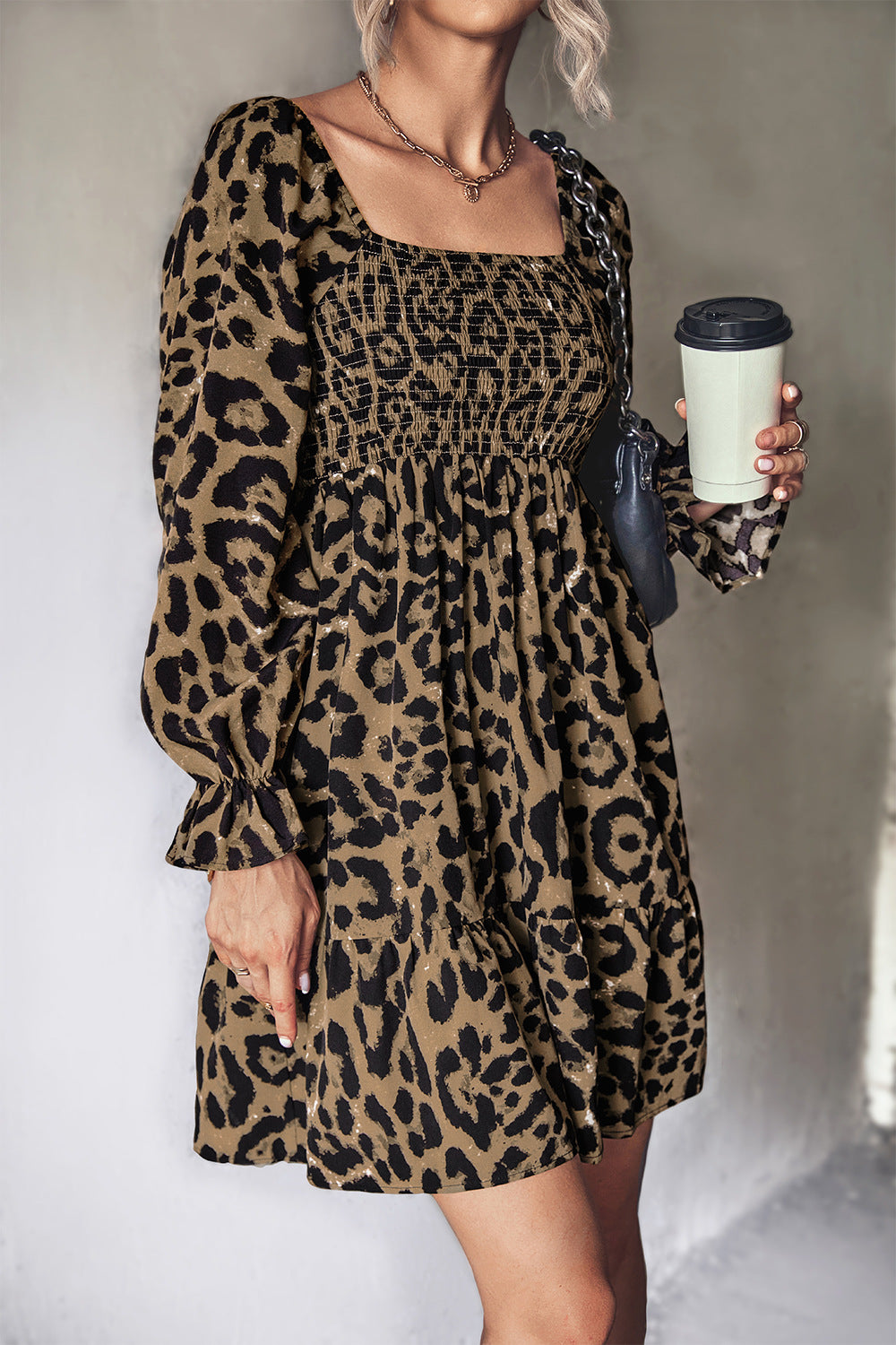 Street-wave Women's Leopard Print Wrap Dress With Elastic Waist Belt Flattering Comfort For Modern Style