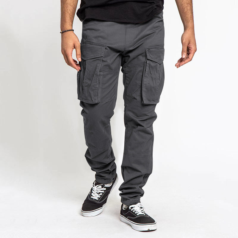 Street-wave Men Cargo Pants With Multifunctional Pockets And Elastic Waistband Rugged And Versatile Everyday Wear