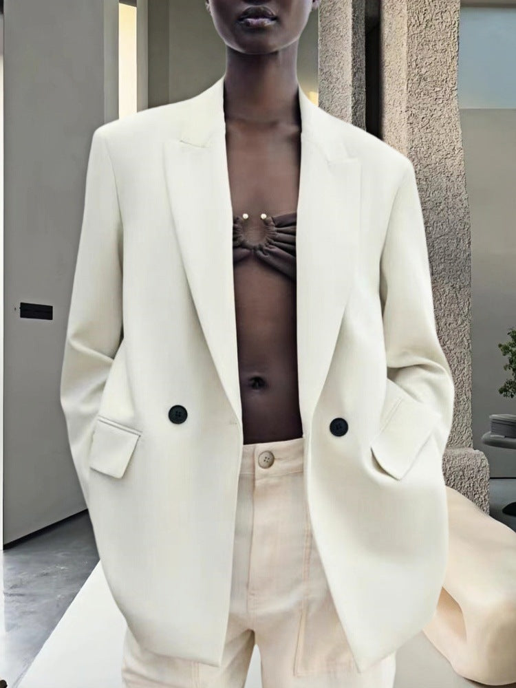Street Wave Womens Oversized Blazer Elegant Double Breasted Design With Pockets For Modern Wardrobe