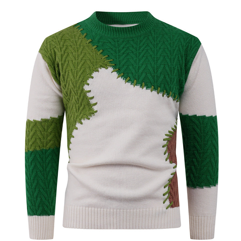 Mens Patchwork Knit Sweater Street-Wave Creative Patchwork Design For Men Urban Style