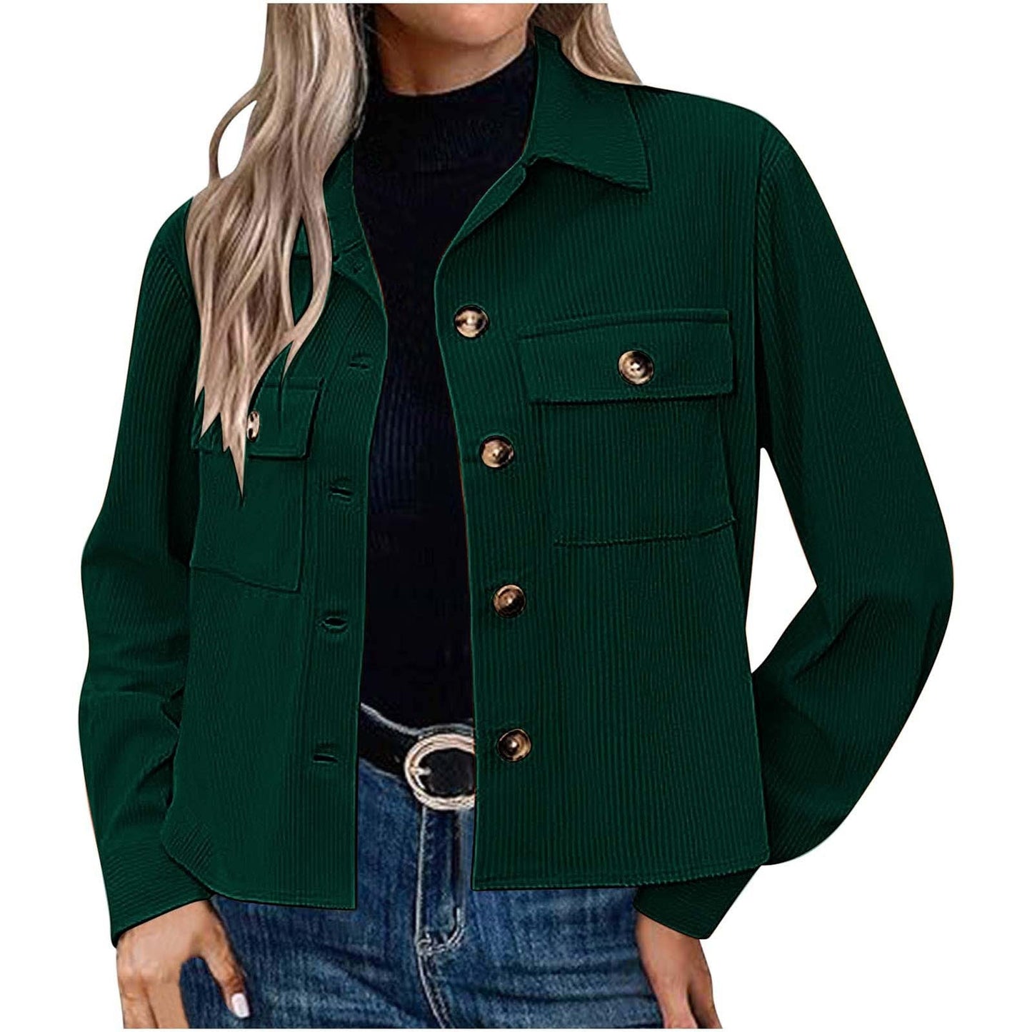 Street-wave Women's Utility Jacket with Durable Corduroy and Multi Pocket Design for Everyday Style