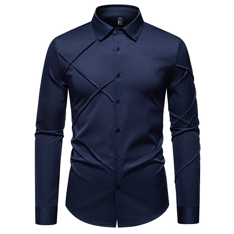 Street-Wave Men's Long Sleeve Shirt With Asymmetric Design For Fashionable Men Versatile For Formal Or Casual Wear