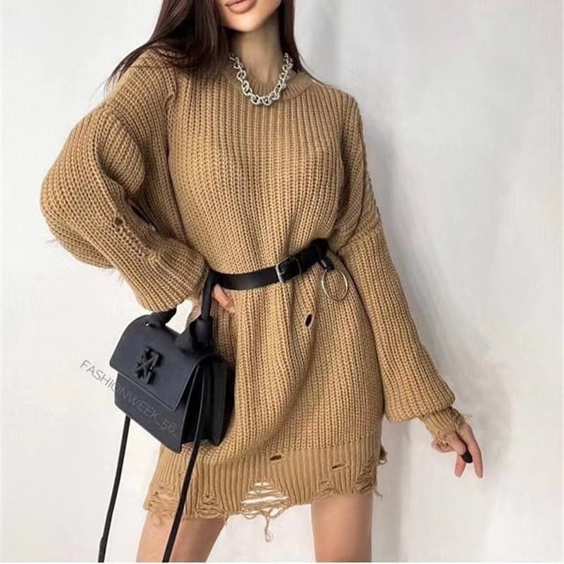 Streetwave Women's Chunky Knit Dress With Relaxed Fit And Breathable Open Knit Details