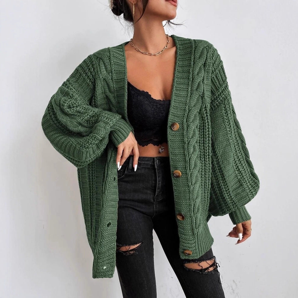 Street-Wave Women's Chunky Knit Cardigan With Cable Pattern, Cozy Warmth For Cool Days