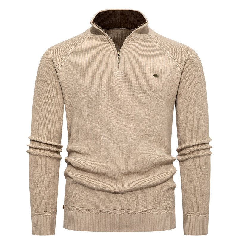 Street-Wave Mens Half Zip Knit Sweater With Stand Collar Zip Up Cozy Classic Modern For Men