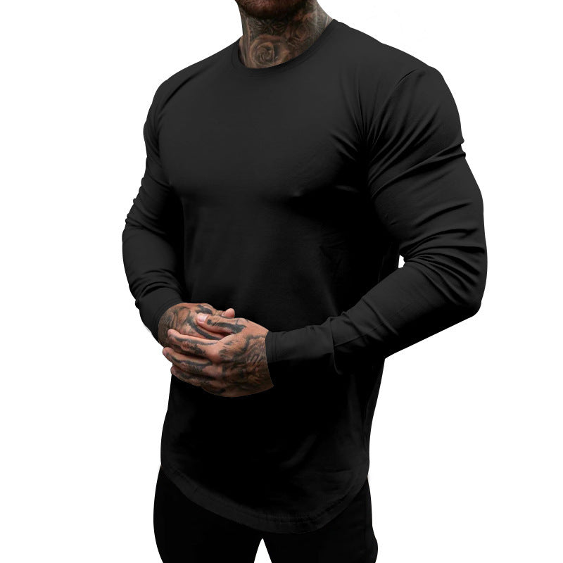 Mens Soft Cotton Blend Long Sleeve Shirt With Round Neck Street-wave Comfortable Everyday Essential