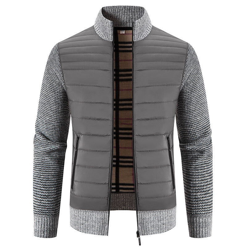 Streetwave Mens Hybrid Jacket With Knit Sleeves And Stand Collar Quilted Insulated Warmth