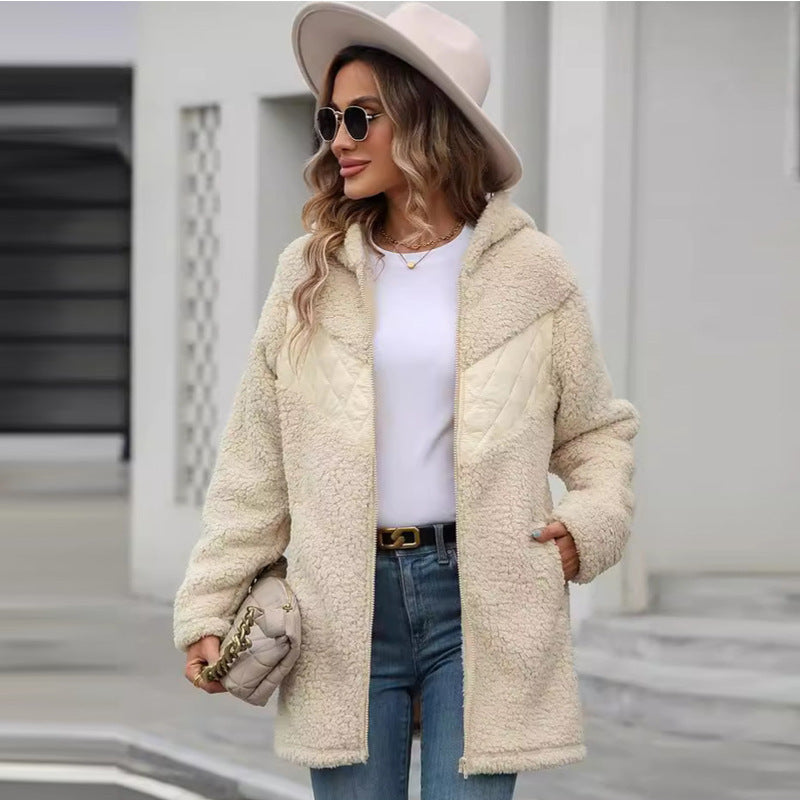 Streetwave Women Oversized Teddy Jacket With Hood And Pockets Cozy Warmth Wardrobe Essential