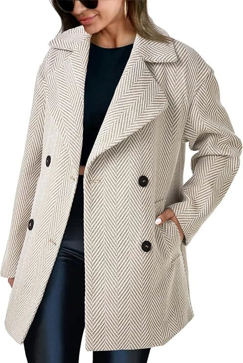 Street-Wave Women's Double-Breasted Herringbone Transitional Coat for Timeless Elegance