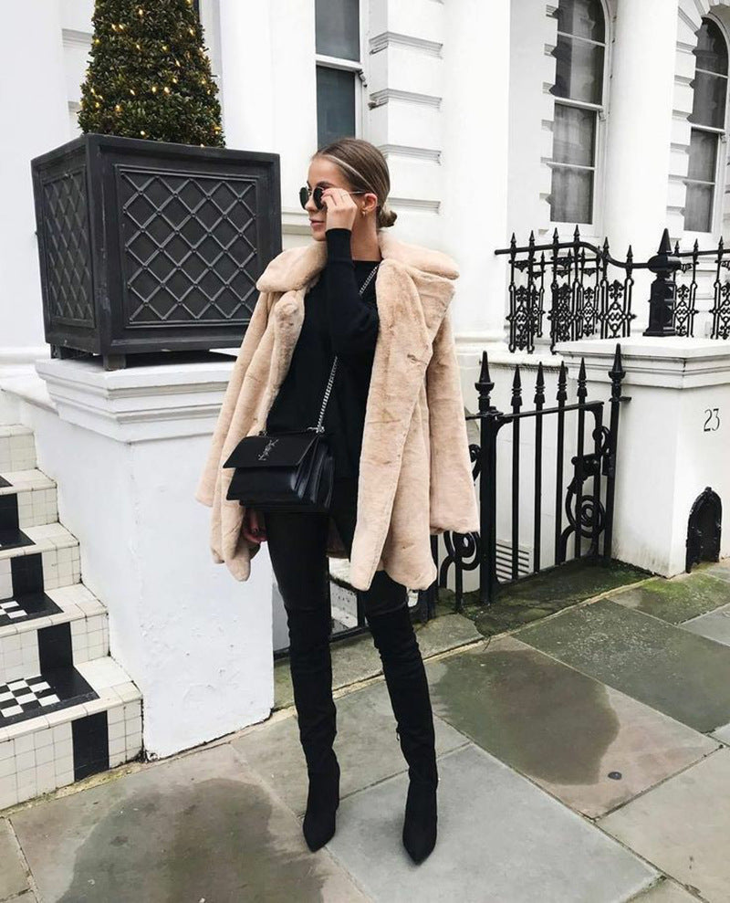 Street-Wave Pink Faux Fur Coat For Women Chic Plush Warmth Vegan Animal-Friendly