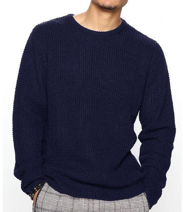 Street Wave Mens Textured Knit Crewneck Sweater Cozy Versatile Casualwear For Him