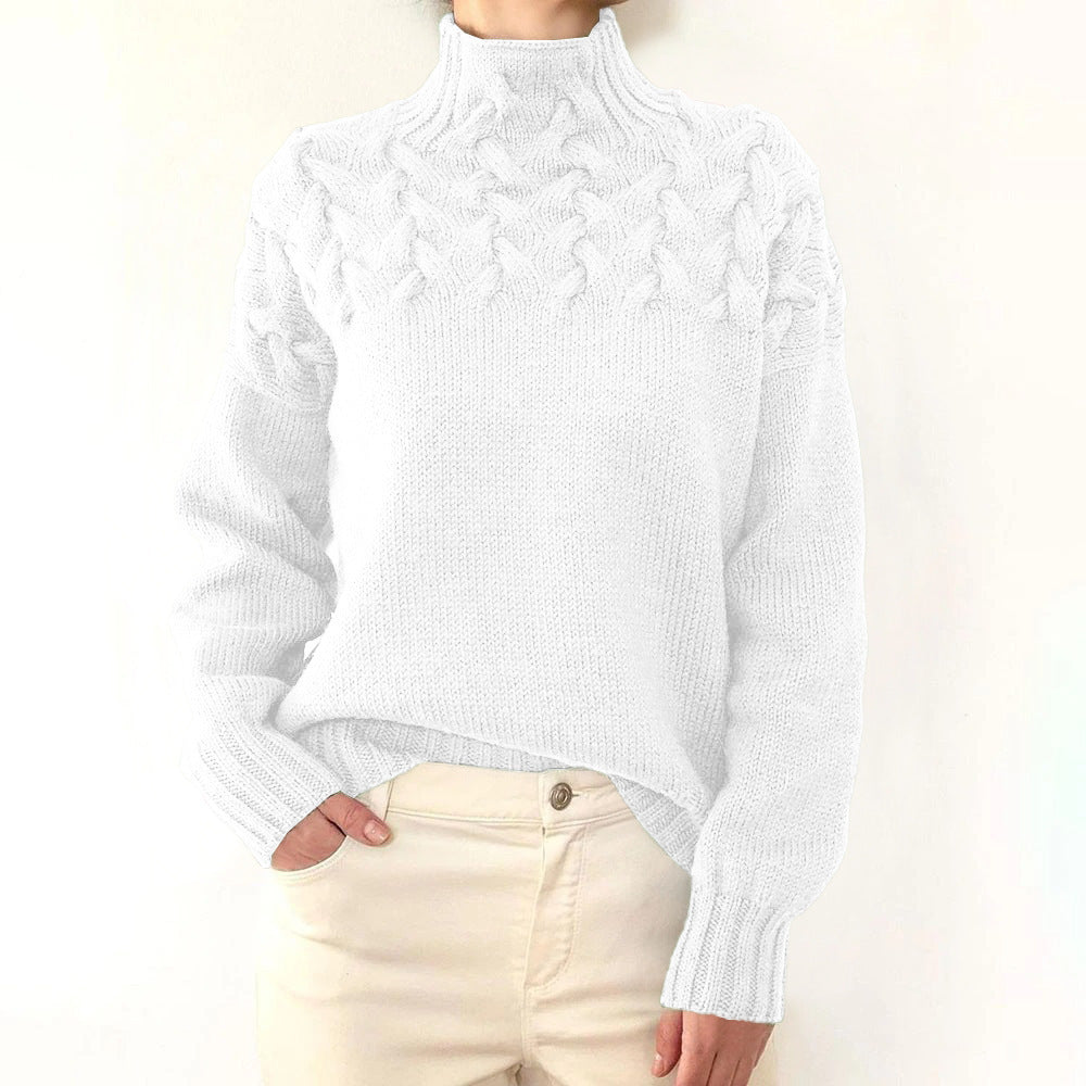 Street-wave Women's Cable Knit Sweater With High Neck, Cozy Warmth And Trendy Design