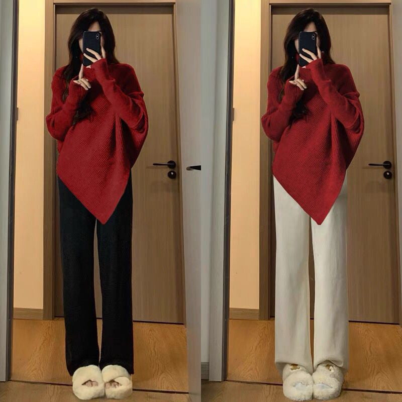 Street Wave Womens Asymmetric Knit Pullover In Oversized Cozy Fit For Modern Wardrobe